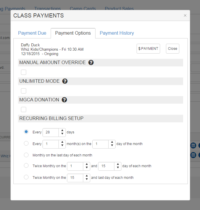Click on the Payment Options tab to change the RBS schedule